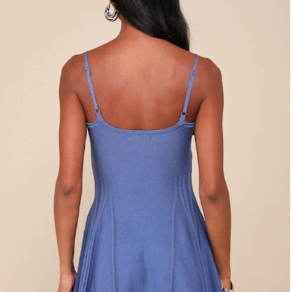 Lulu's Flattering Disposition Blue Button-Front Ribbed Mini Dress- Large-L-NWT - Picture 5 of 13